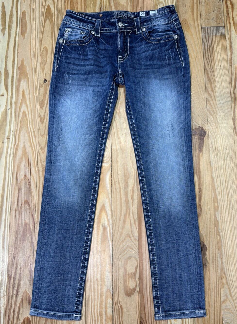 Miss Me Signature Skinny Jeans Womens 29 Blue Denim Stretch Big Stitch JP8160S